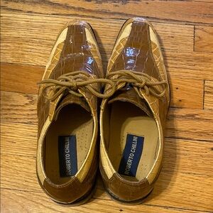 Roberto Cavalli Croc-Embossed Brown Oxfords